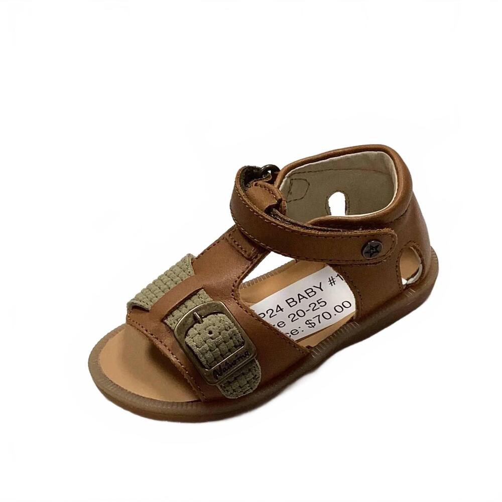 NEW NATURINO kid's quarzo multicolor adjustable strap sandal in cognac/stone